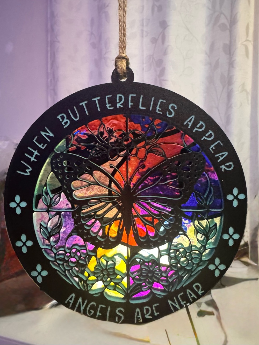 Handcrafted & designed by me Sun catcher When butterflies appear angels are near